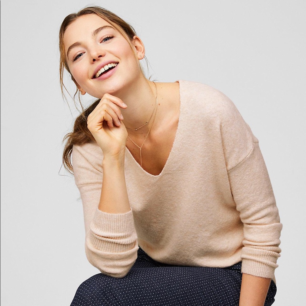 LOFT Wool Sweater with Drop Shoulders in Oatmeal